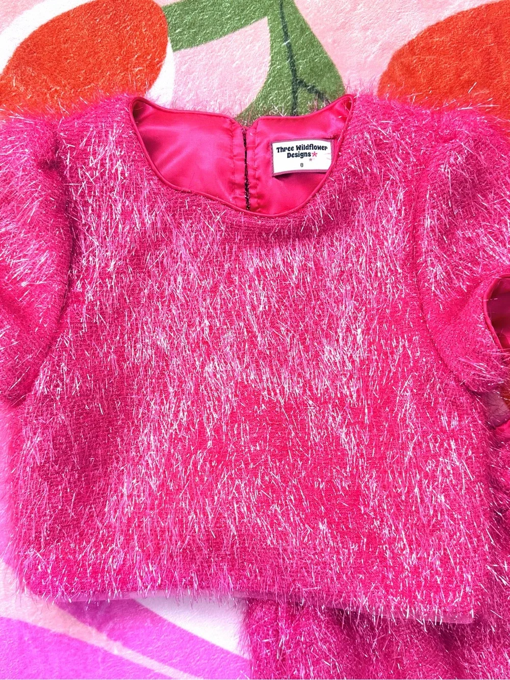 Girls' hot pink tinsel skirt set